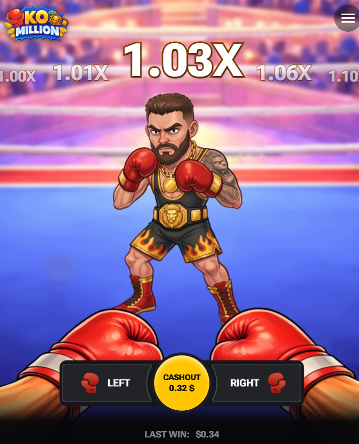 KO Million app italiano gioco d'azzardo truffa demo bonus casino soldi veri: pulsanti Left, Right e Cashout su smartphone