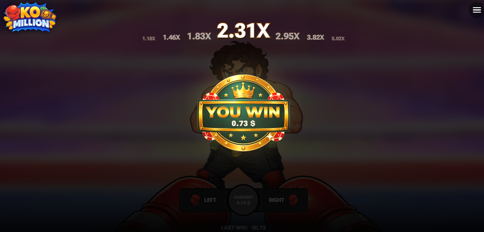 KO Million recensione casino demo bonus app registrazione: schermata You Win dopo il cashout