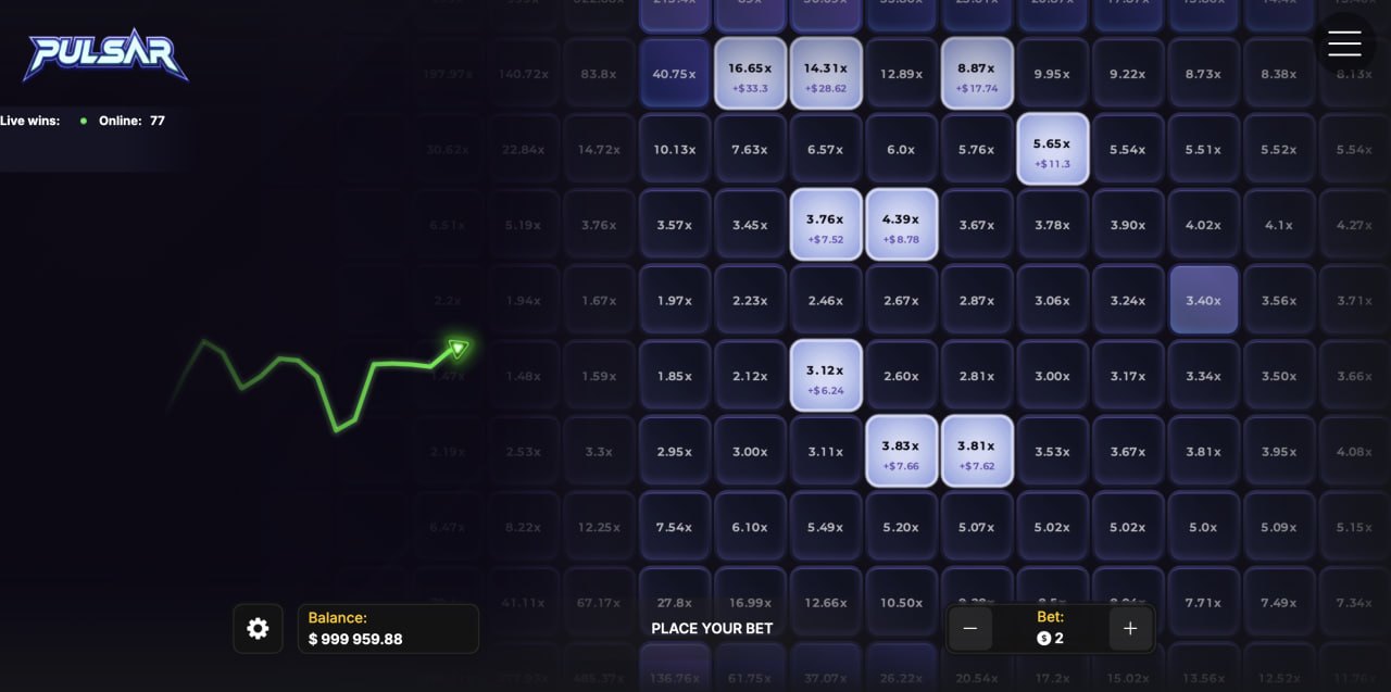Pulsar gratis bonus codice promo: sette puntate sulla griglia con coefficienti bloccati e guadagno potenziale